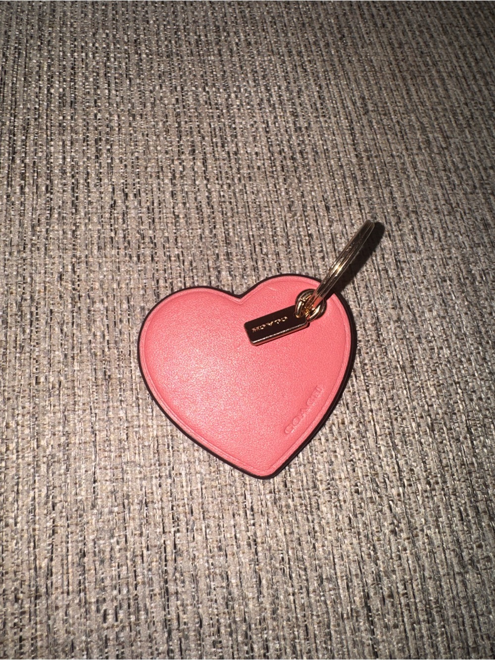 Coach Coral Pink Heart Key Charm with Gold Ring
